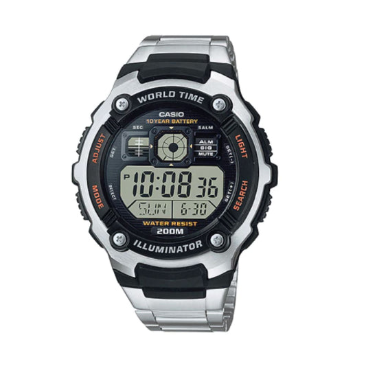 Casio para Caballero, Illuminator Hora Mundial 10 Años de Batería – AE-2000WD-1AV