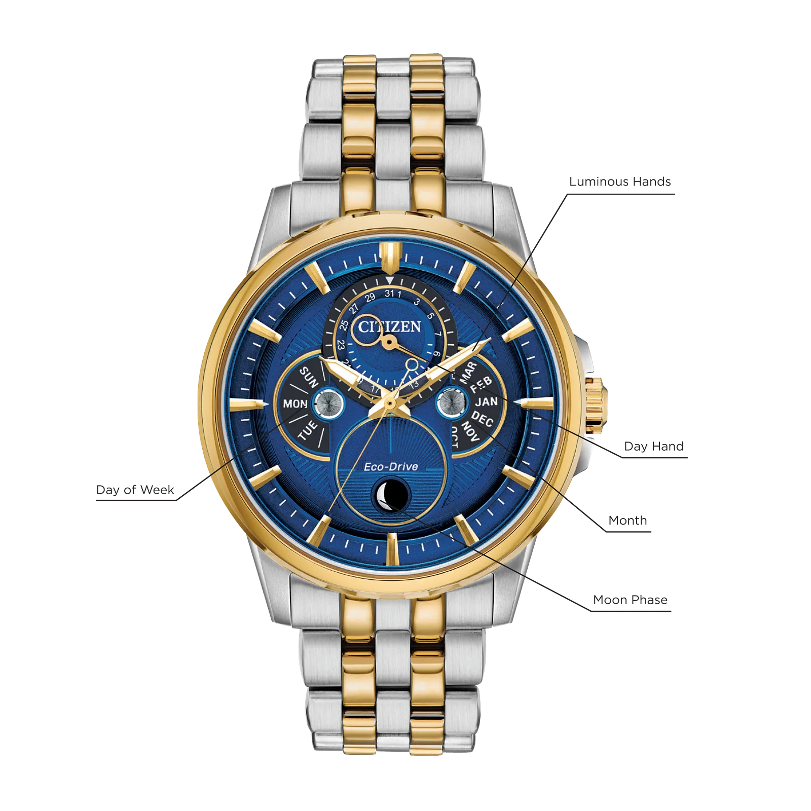 bu0054-52l Reloj Citizen Eco-drive de caballero pulsera de metal 44 mm