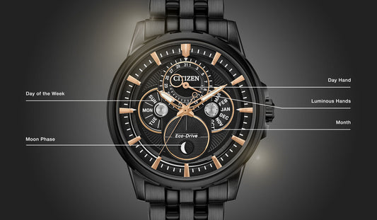 bu0057-54e Citizen Calendrier Moonphase Eco-drive de hombre pulsera de metal 44 mm